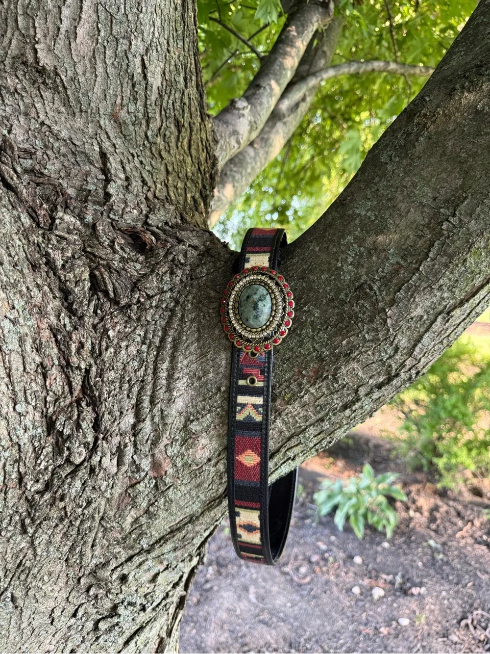 Boho Gemstone Statement Belt - Red, Black & Green